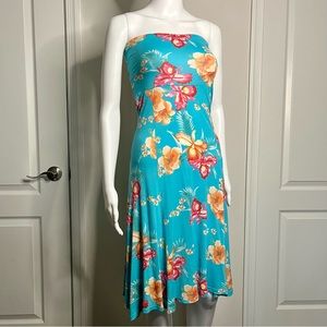 Vintage Y2K 00s H&M Divided Sz 4 Hawaiian Floral Print Strapless Midi Dress